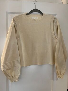 Treasure & Bond Cream Mixed Media Ribbed Knit Pullover